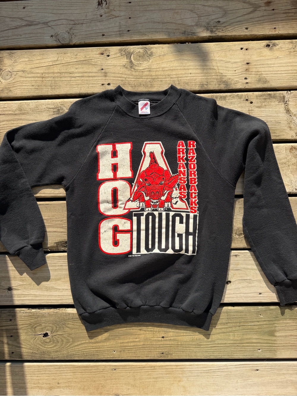 Vintage 90s Arkansas Razorbacks 'Hog Tough' Black Crewneck Sweatshirt
